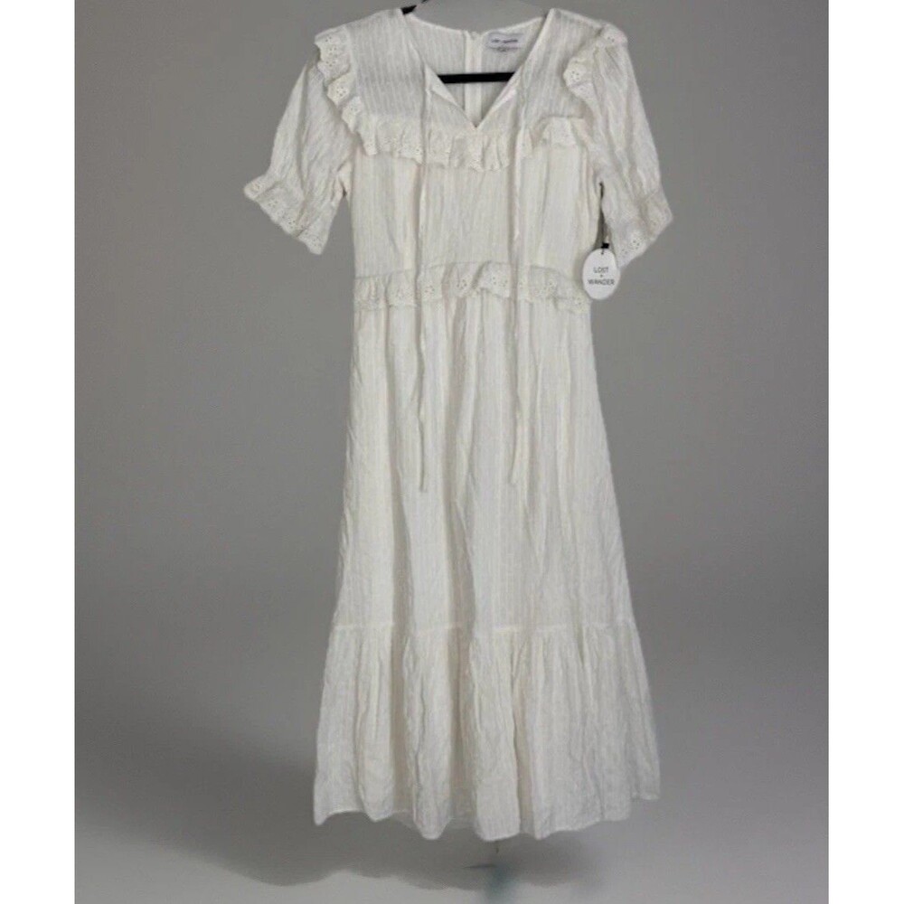 Anthropologie Smocked White Womens Maxi Flow Dress Prairie Cottagecore Midi Boho